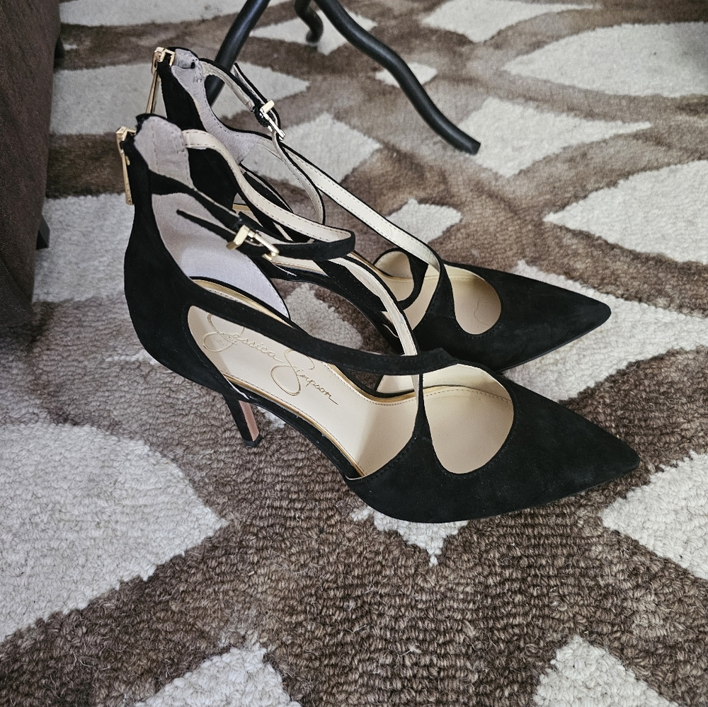 Jessica Simpson stiletto heels Black Suede  US9 Like new, worn 2xs 4.25 in heel.